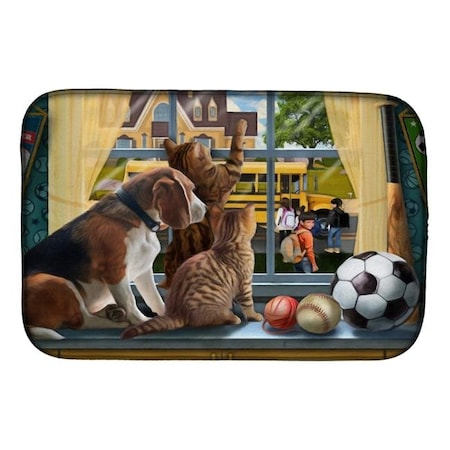 Carolines Treasures Carolines Treasures PTW2074DDM 14 x 21 in. Beagle; Cats Back to School Dish Drying Mat PTW2074DDM